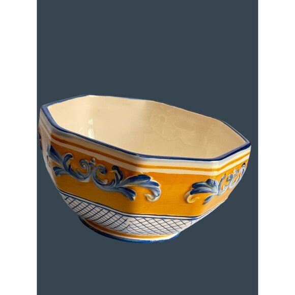 Fitz and Floyd Other - Fitz Floyd Ricamo Trattoria Octagonal Ceramic Bowl Yellow & Blue 6 1/4"